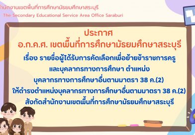 เรื่อง รายชื่อผู้ได้รับการคัดเลือกเพื่อย้ายข้าราชการครูและบุคลากรทางการศึกษา ตำแหน่งบุคลากรทางการศึกษาอื่นตามมาตรา 38 ค.(2) ให้ดำรงตำแหน่งบุคลากรทางการศึกษาอื่นตามมาตรา 38 ค.(2) สังกัดสำนักงานเขตพื้นที่การศึกษามัธยมศึกษาสระบุรี