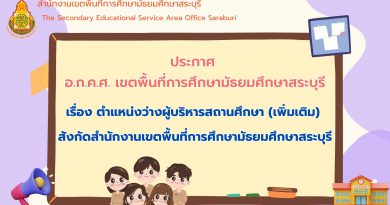 เรื่อง ตำแหน่งว่างผู้บริหารสถานศึกษา (เพิ่มเติม) สังกัดสำนักงานเขตพื้นที่การศึกษามัธยมศึกษาสระบุรี
