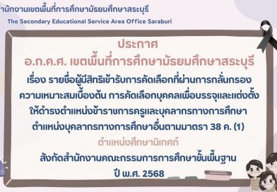 รายชื่อผู้มีสิทธิเข้ารับการคัดเลือกที่ผ่านการกลั่นกรองความเหมาะสมเบื้องต้น การคัดเลือกบุคคลเพื่อบรรจุและแต่งตั้งให้ดำรงตำแหน่งข้าราชการครูและบุคลากรทางการศึกษา ตำแหน่งบุคลากรทางการศึกษาอื่นตามมาตรา 38 ค. (1) ตำแหน่งศึกษานิเทศก์ สังกัด สพฐ. ปี พ.ศ. 2568