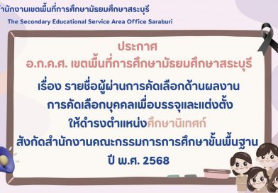 รายชื่อผู้ผ่านการคัดเลือกด้านผลงาน การคัดเลือกบุคคลเพื่อบรรจุและแต่งตั้งให้ดำรงตำแหน่งศึกษานิเทศก์ สังกัด สพฐ. ปี พ.ศ. 2568