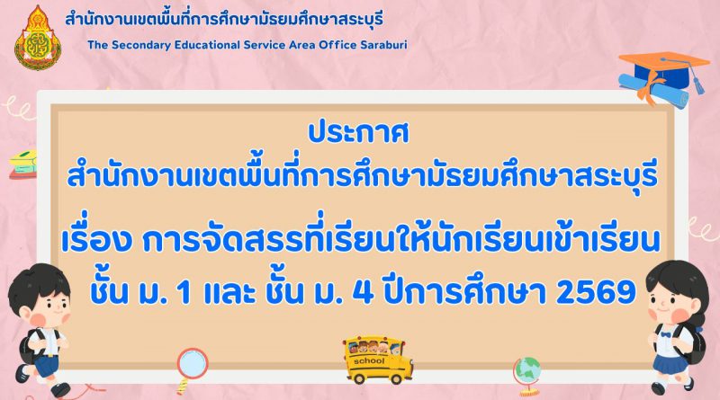 ประกาศรายชื่อนักเรียนที่ได้รับการจัดสรรที่เรียน ปีการศึกษา 2569 ชั้น ม. 1 และ ม.4