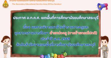 เรื่อง ผลการพิจารณาย้ายข้าราชการครูและบุคลากรทางการศึกษา ตำแหน่งครู (การย้ายกรณีปกติ) ประจำปี พ.ศ. 2569 สังกัด สพม.สบ