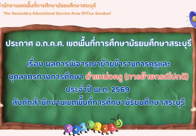 เรื่อง ผลการพิจารณาย้ายข้าราชการครูและบุคลากรทางการศึกษา ตำแหน่งครู (การย้ายกรณีปกติ) ประจำปี พ.ศ. 2569 สังกัด สพม.สบ