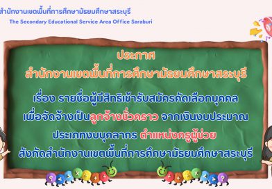รายชื่อผู้มีสิทธิเข้ารับการคัดเลือกบุคคลเพื่อจัดจ้างเป็นลูกจ้างชั่วคราว จากเงินงบประมาณ ประเภทงบบุคลากร ตำแหน่งครูผู้ช่วย สังกัดสำนักงานเขตพื้นที่การศึกษามัธยมศึกษาสระบุรี