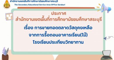 ประกาศ การขายทอดตลาดวัสดุคงเหลือจากการรื้อถอนอาคารเรียน(ไม้)โรงเรียนประเทียบวิทยาทาน